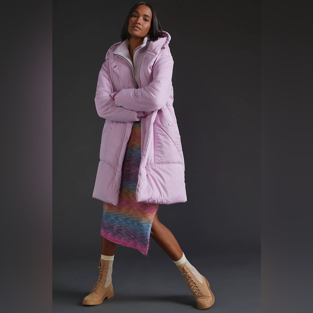 Anthropologie Avec Les Filles Pink/lavander‎ Hooded Puffer Coat Long XL
